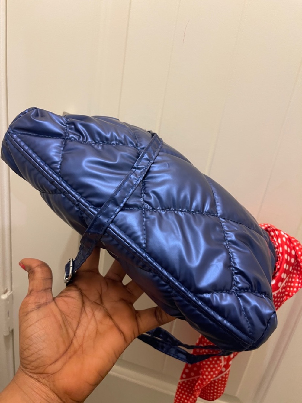 Quilted Navy Shoulder Bag with Chain Handle - Picture 11 of 16